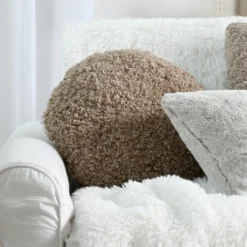 STOF Coussin rond bouclette (40 cm) Cosylife Taupe Discount