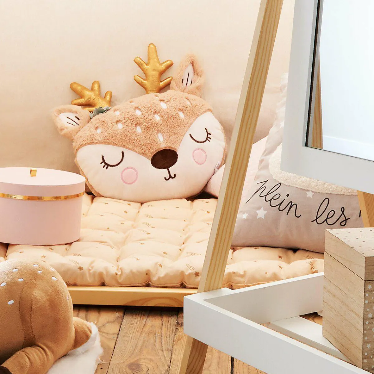 ATMOSPHERA Coussin rond enfant (30 cm) Tête de Biche Taupe Clearance