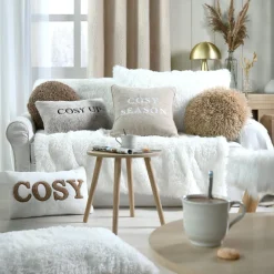 STOF Coussin rond fausse fourrure (40 cm) Cosylife Beige Discount