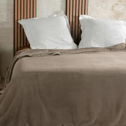 LINDER Couvre lit velours (240 x 260 cm) Gaufré Taupe Clearance