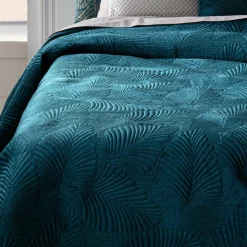 ATMOSPHERA Couvre-lit (260 x 240 cm) Feuilles Bleu canard New