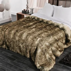 LINDER Couvre-lit (230 x 250 cm) Imitation fourrure Grizzly Marron Discount