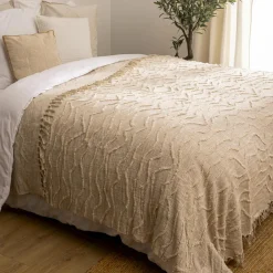 ATMOSPHERA Couvre-lit coton (260 x 240 cm) Daisy Beige New
