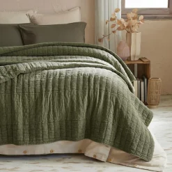 EMINZA Couvre-lit coton matelassé (220 x 240 cm) Lena Vert romarin Sale