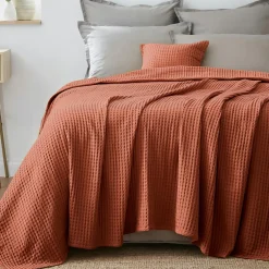 EMINZA Couvre-lit coton nid d'abeille (220 x 250 cm) Maya Terracotta Clearance