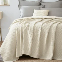 EMINZA Couvre-lit coton nid d'abeille (180 x 220 cm) Maya pampa Beige Hot