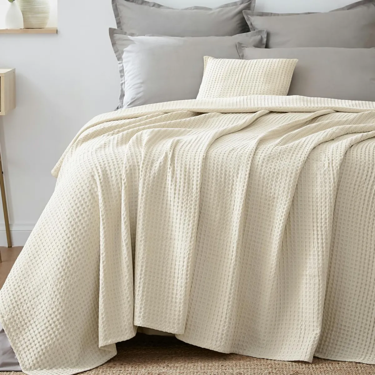 EMINZA Couvre-lit coton nid d'abeille (180 x 220 cm) Maya pampa Beige Hot