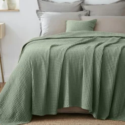 EMINZA Couvre-lit coton nid d'abeille (220 x 250 cm) Maya Vert romarin Outlet