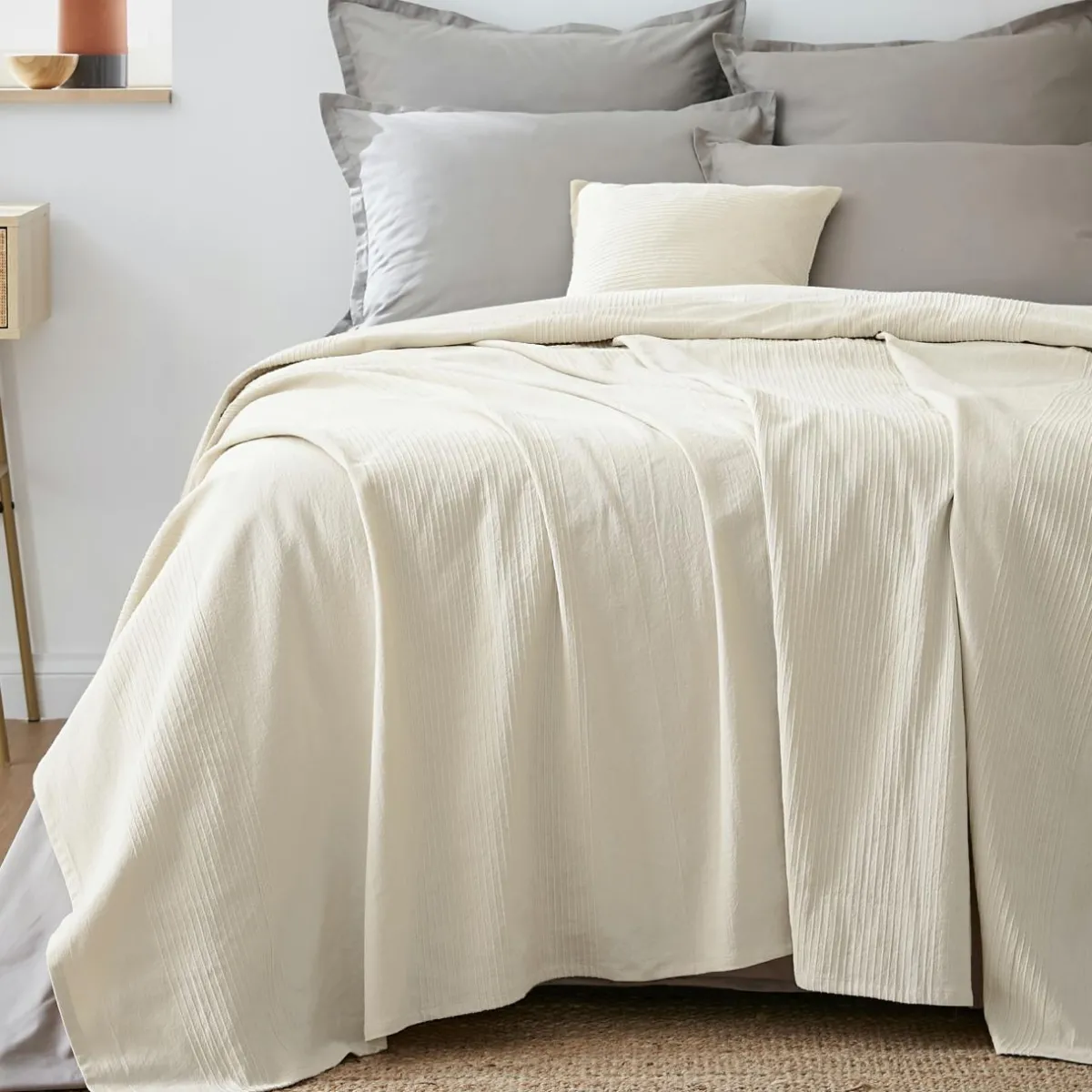EMINZA Couvre-lit coton tissé (220 x 250 cm) Léa pampa Beige Discount