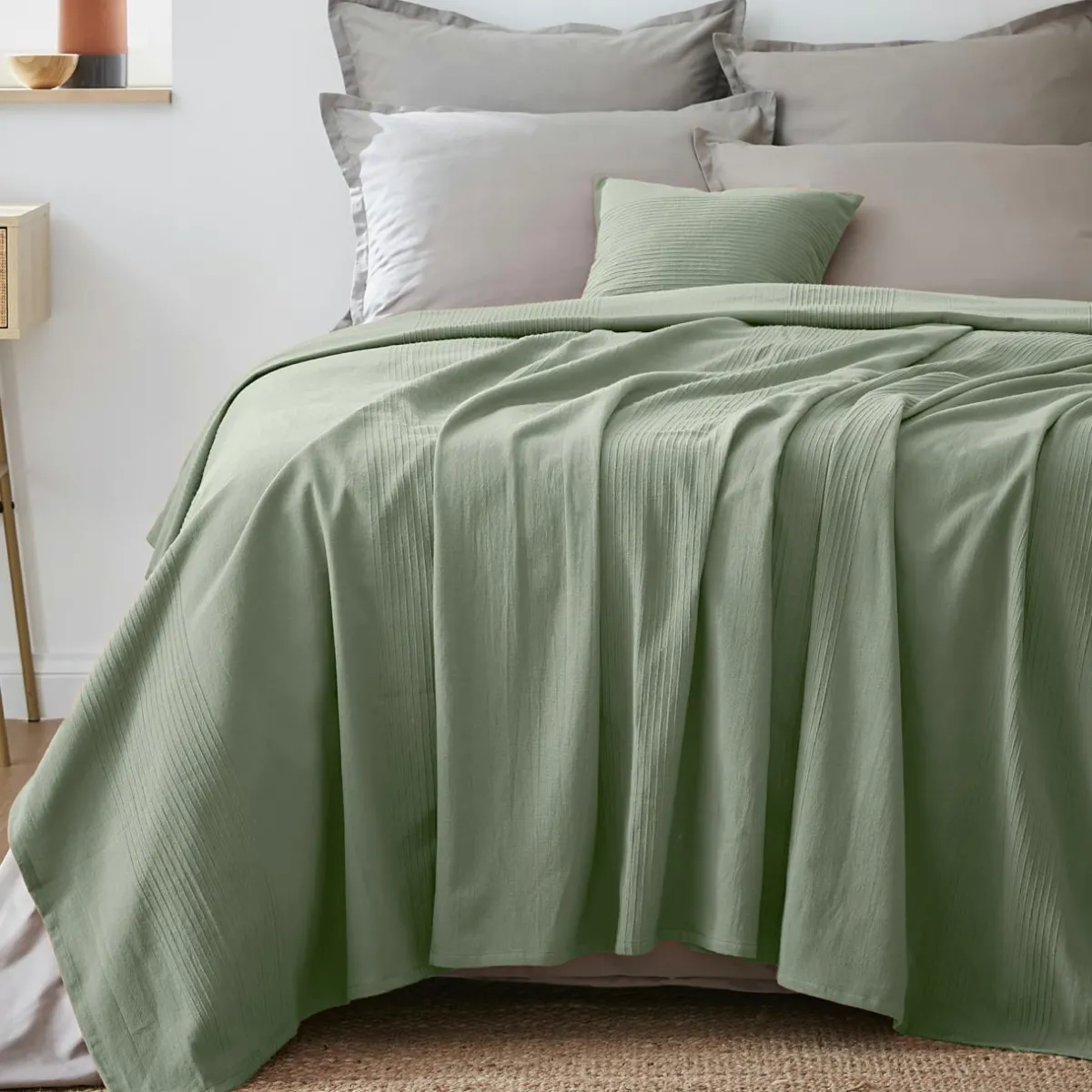 EMINZA Couvre-lit coton tissé (220 x 250 cm) Léa Vert romarin