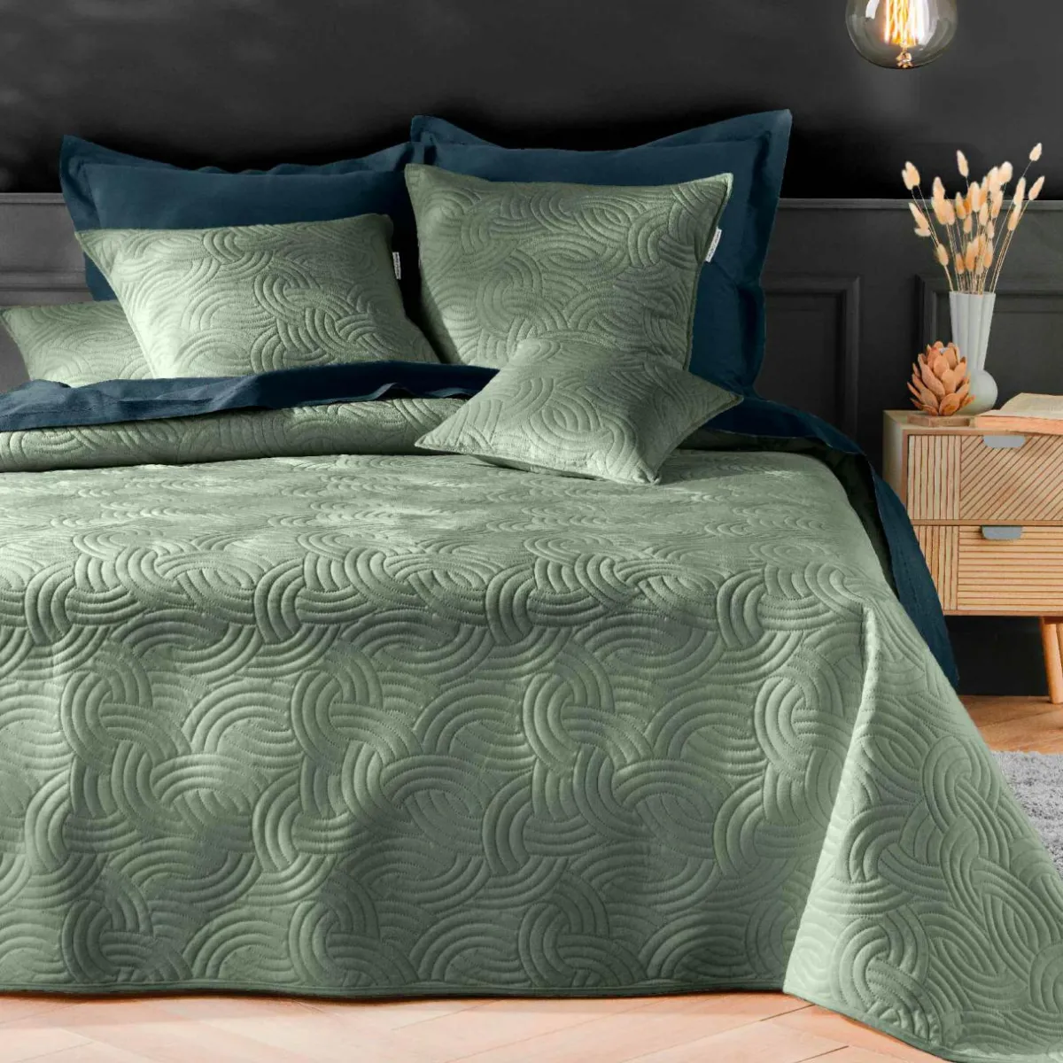douceur d'intu017drieur Couvre-lit matelassé et deux taies d'oreiller (240 x 260 cm) Solange cédre Vert Best