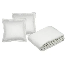 STOF Couvre-lit matelassé et deux taies d'oreiller (240 x 220 cm) Cléo Ecru New
