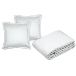 STOF Couvre-lit matelassé et deux taies d'oreiller (240 x 220 cm) Cléo Blanc Sale