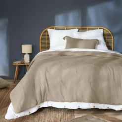 EMINZA Couvre-lit matelassé gaze de coton (240 x 220 cm) Gaïa Ficelle Sale
