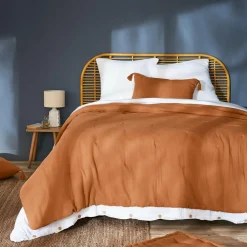 EMINZA Couvre-lit matelassé gaze de coton (260 x 240 cm) Gaïa Abricot Online