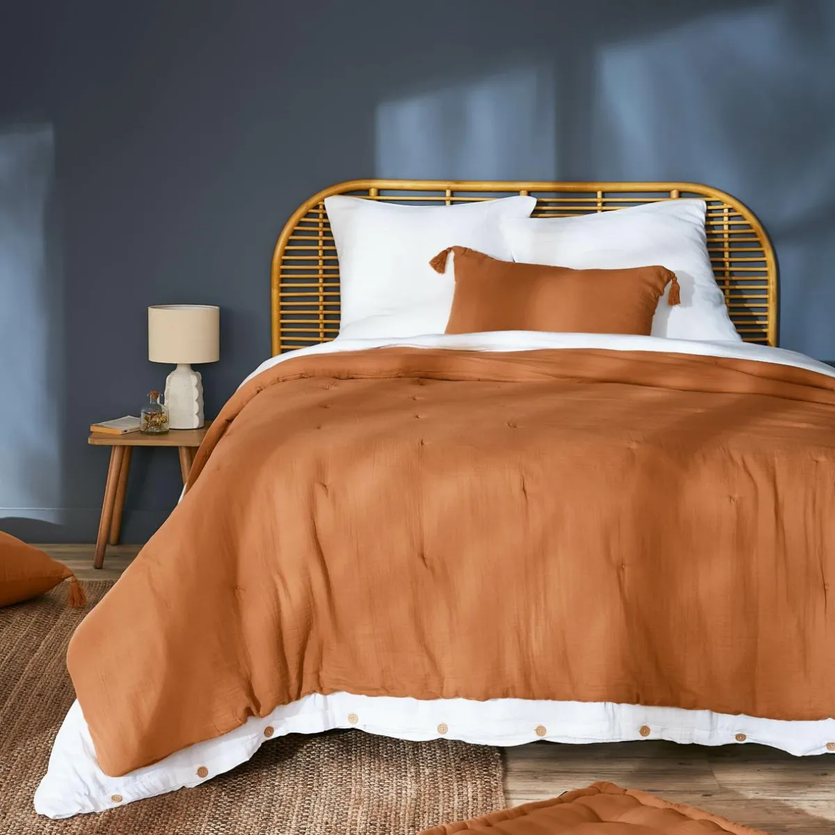 EMINZA Couvre-lit matelassé gaze de coton (240 x 220 cm) Gaïa Abricot New