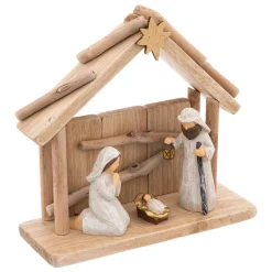 Feeric Lights & Christmas Crèche de Noël complète en bois (H19 cm) Sainte-Lucia Naturel Clearance