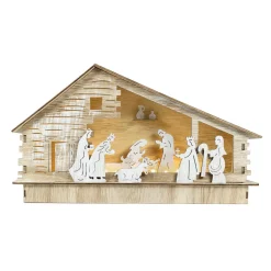 BLACHERE Crèche de Noël complète et lumineuse en bois (H17 cm) Sainte-Augusta Naturel Hot