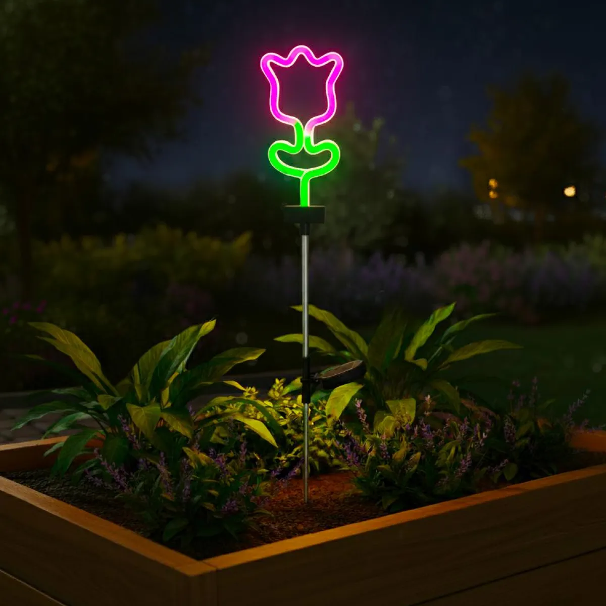 KAEMINGK Décoration lumineuse Solaire à piquer au sol (H70 cm) Tulipe néon Multicolore Clearance