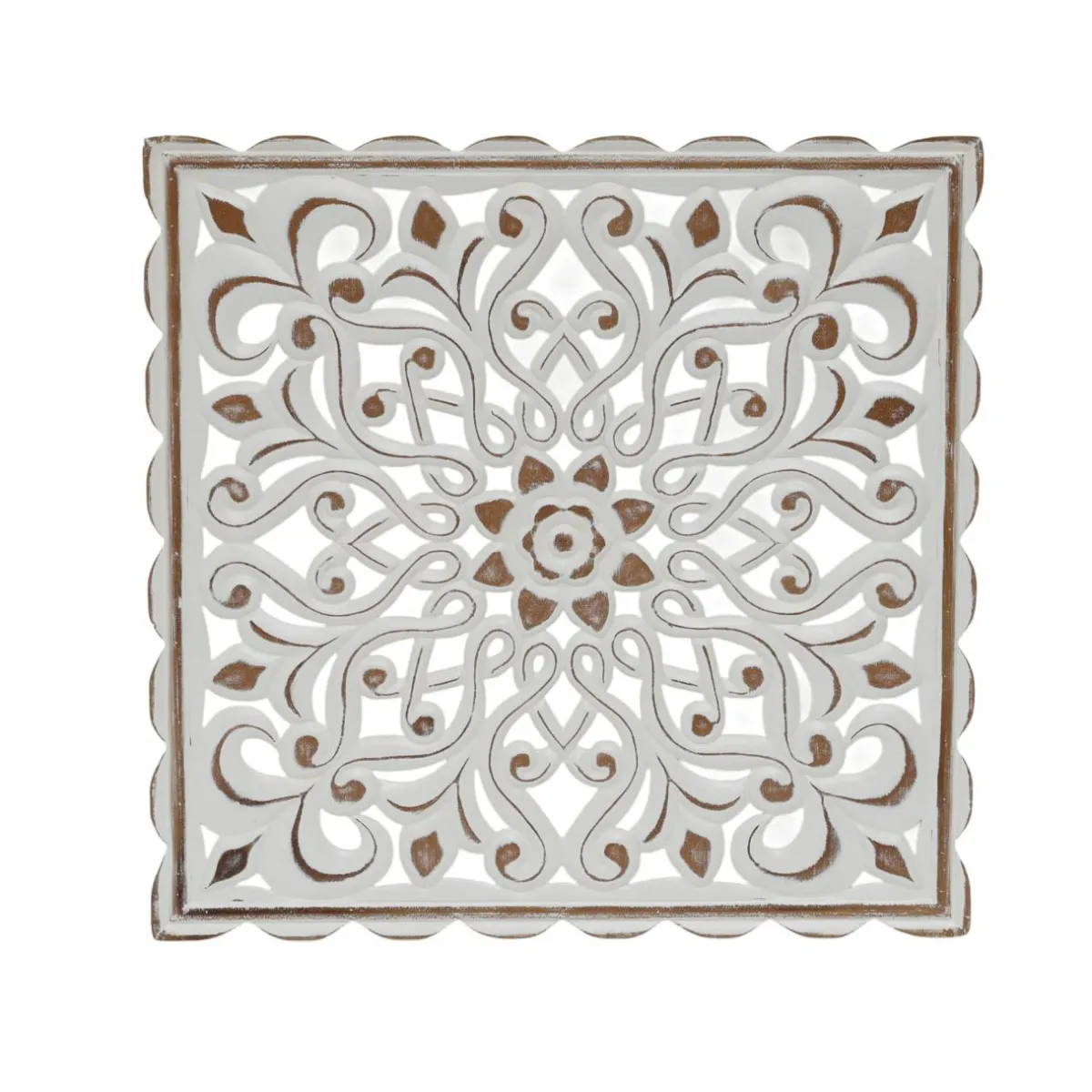 EMINZA Décoration murale en bois (L80 cm) Mandala patiné Blanc Clearance