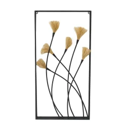 EMINZA Décoration murale en métal et lin (H80 cm) Nature Noir Hot