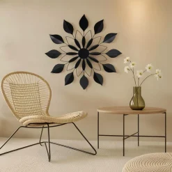 EMINZA Décoration murale en métal (D71 cm) Fleur Noir Discount