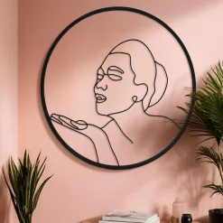 EMINZA Décoration murale ronde en métal (D60 cm) Woman Noir Sale