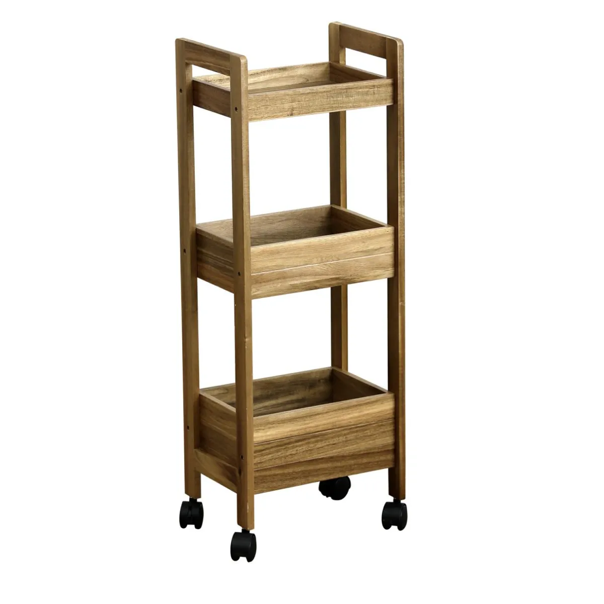 TENDANCE Desserte à roulettes 3 niveaux bois d'acacia (H79 cm) Lina Marron Outlet