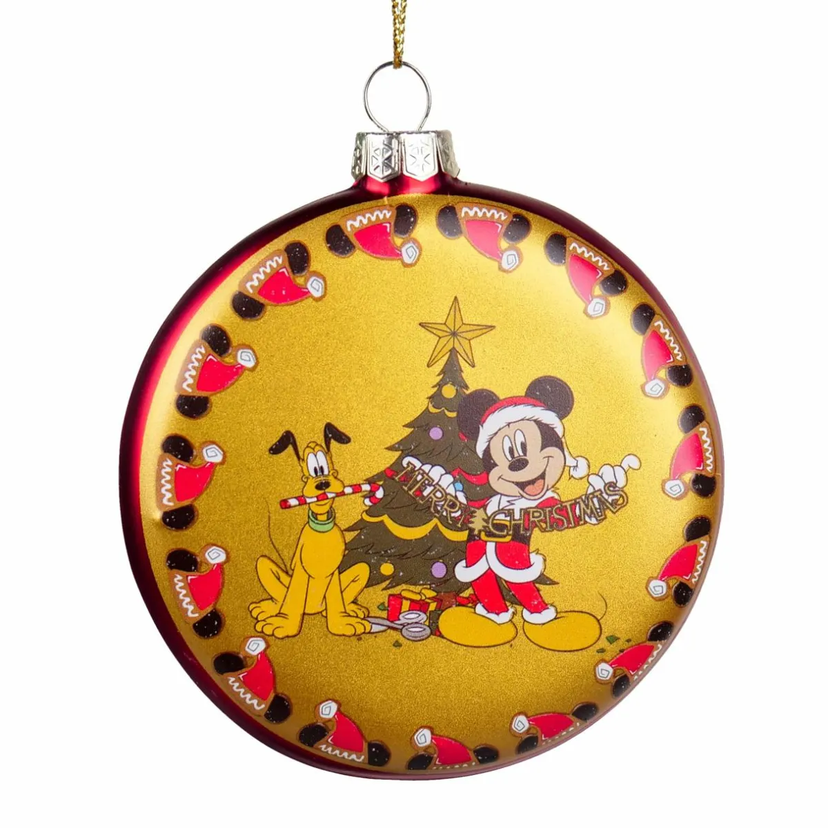 CHRISTMAS INSPIRATIONS Disque en verre (H8 cm) Pluto et Mickey Jaune New