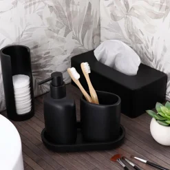 TENDANCE Distributeur à cotons (H17 cm) Japandi Noir New