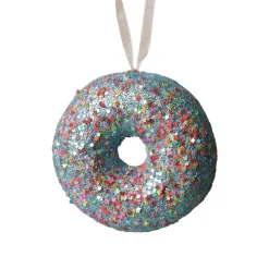 KAEMINGK Donut de Noël à suspendre (D9 cm) Gourmandise pailleté Bleu Discount
