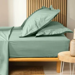DOUCEUR D'INTERIEUR Drap housse coton bio (180 x 200 cm) Biolina Vert sauge Sale
