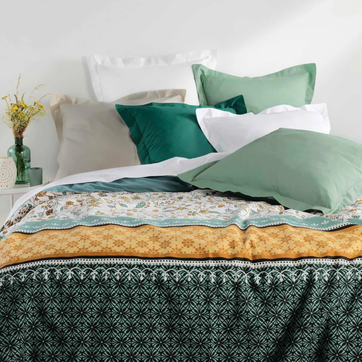 DOUCEUR D'INTERIEUR Drap housse coton bio (180 x 200 cm) Biolina Vert sauge Sale