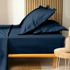 DOUCEUR D'INTERIEUR Drap housse coton bio (140 x 190 cm) Biolina Bleu nuit Sale