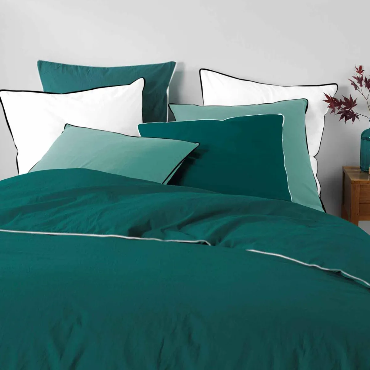 DOUCEUR D'INTERIEUR Drap housse coton lavé (140 x 190 cm) Linette Bleu pétrole Best