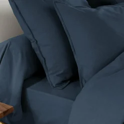 EMINZA Drap housse flanelle de coton (90 x 190 cm) Théa Bleu nuit Discount
