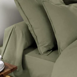 EMINZA Drap housse flanelle de coton (90 x 190 cm) Théa Vert romarin Outlet