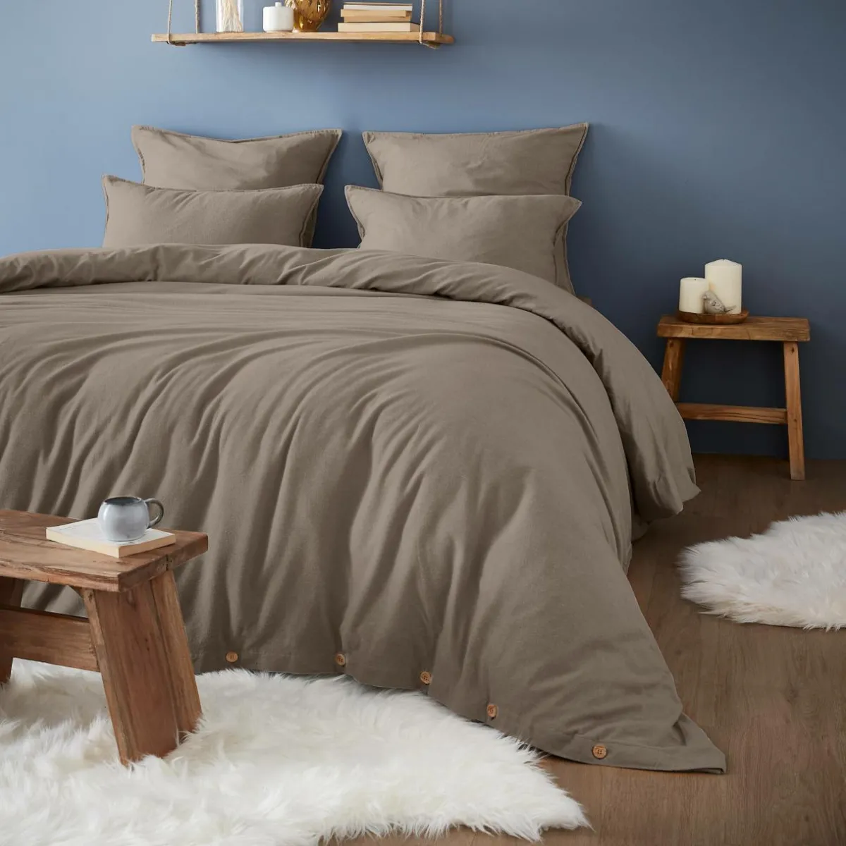 EMINZA Drap housse flanelle de coton (140 x 190 cm) Nina Ficelle Outlet