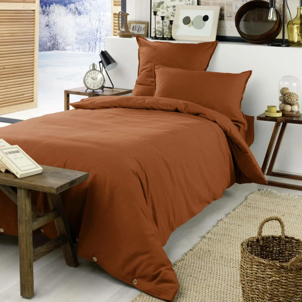 EMINZA Drap housse flanelle de coton (90 x 190 cm) Nina Terracotta Discount