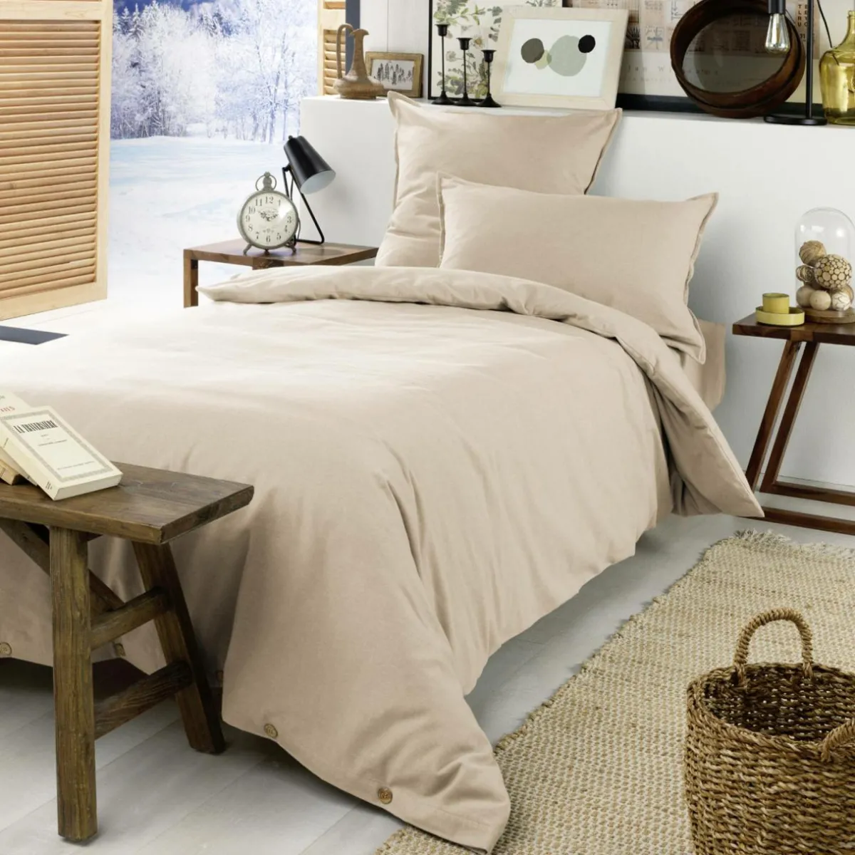EMINZA Drap housse flanelle de coton (90 x 190 cm) Nina Beige Clearance