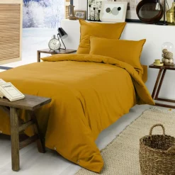 EMINZA Drap housse flanelle de coton (90 x 200 cm) Nina Jaune ocre Discount