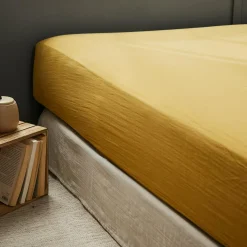 EMINZA Drap housse gaze de coton (90 x 190 cm) Gaïa Jaune safran