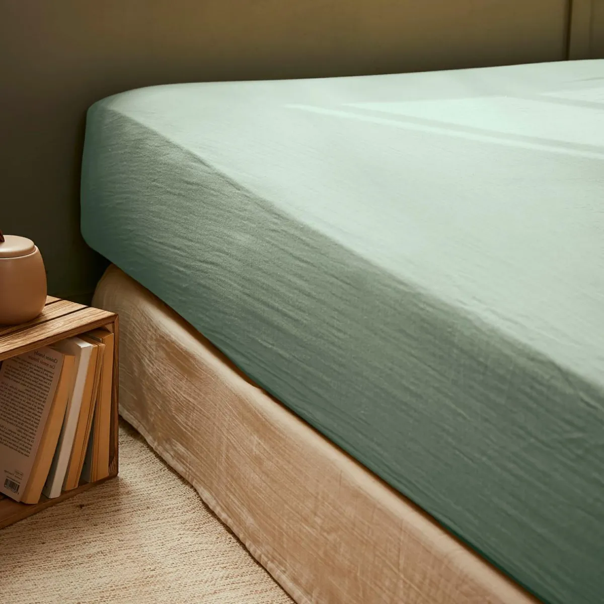EMINZA Drap housse gaze de coton (140 x 200 cm) Gaïa Vert Eucalyptus New