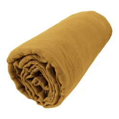 EMINZA Drap housse gaze de coton (140 x 200 cm) Gaïa Jaune safran Discount