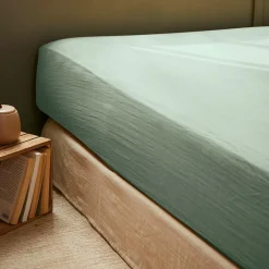 EMINZA Drap housse gaze de coton (160 x 200 cm) Gaïa Vert Eucalyptus Sale