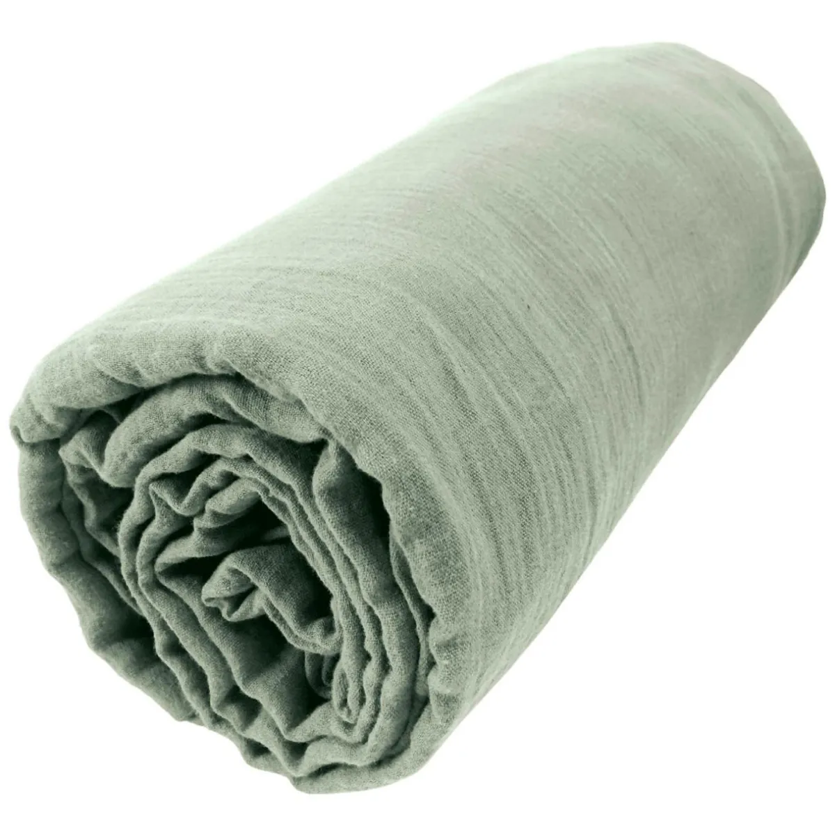 EMINZA Drap housse gaze de coton (160 x 200 cm) Gaïa Vert Eucalyptus Sale