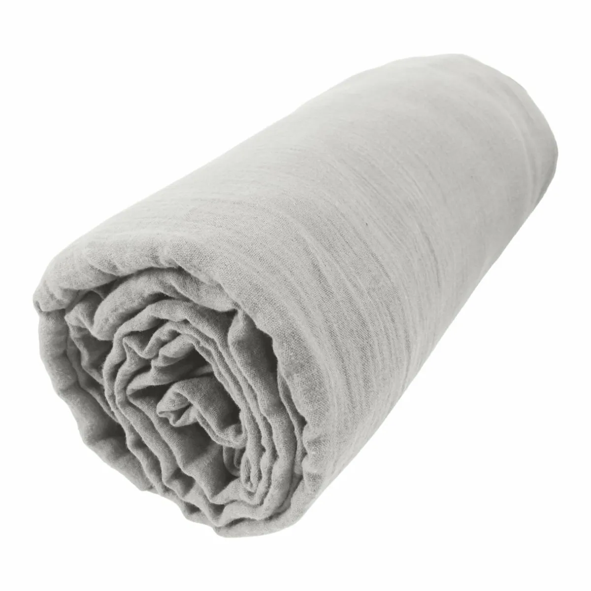 EMINZA Drap housse gaze de coton (90 x 190 cm) Gaïa Gris nuage Gris clair