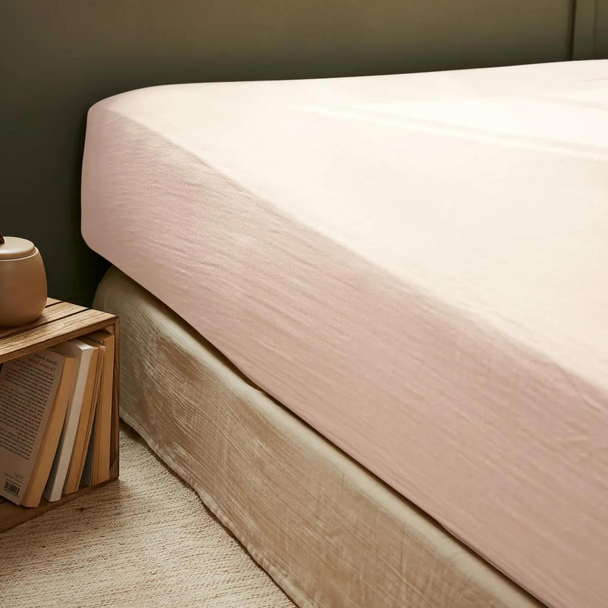 EMINZA Drap housse gaze de coton (160 x 200 cm) Gaïa Rose poudré Best