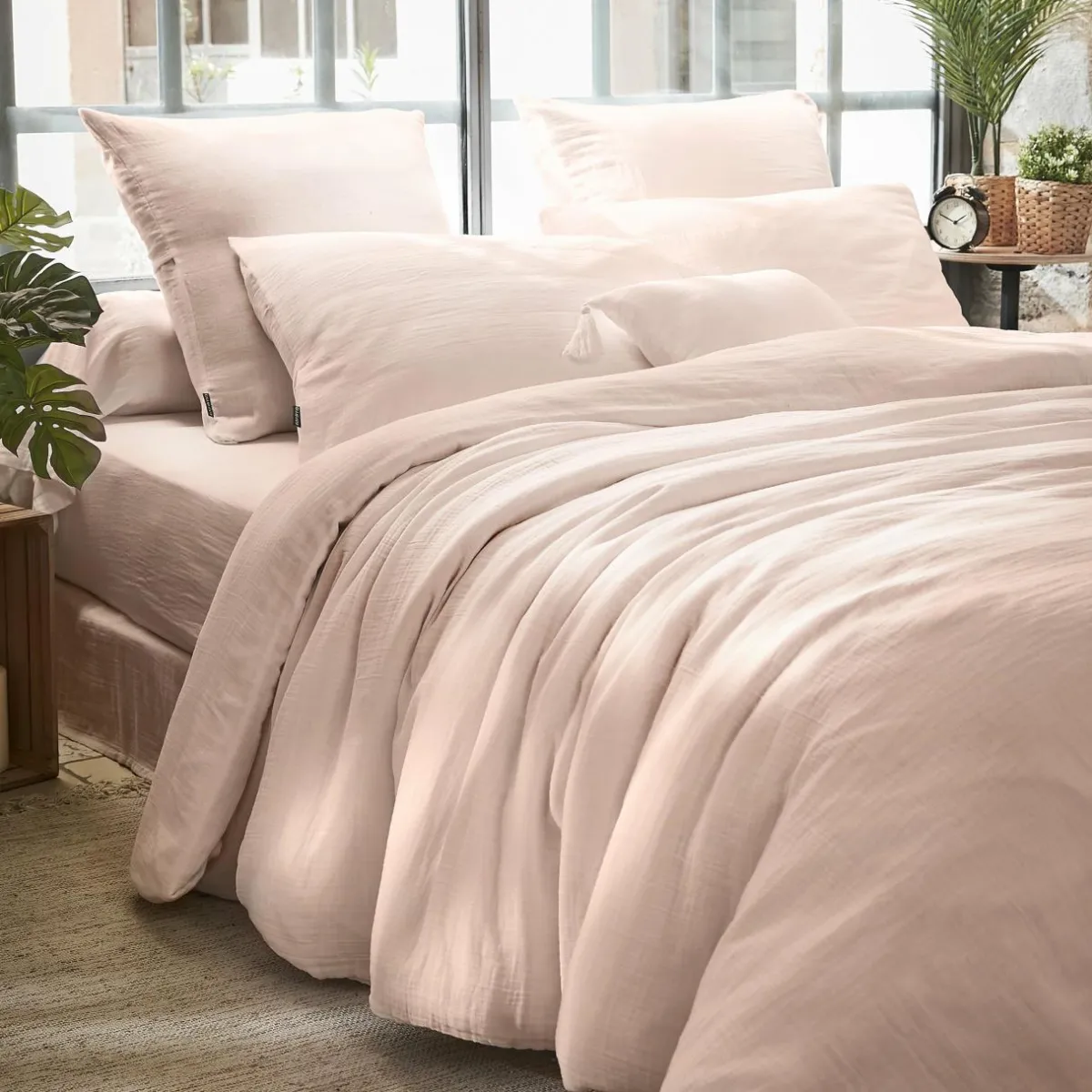 EMINZA Drap housse gaze de coton (140 x 200 cm) Gaïa Rose poudré Hot