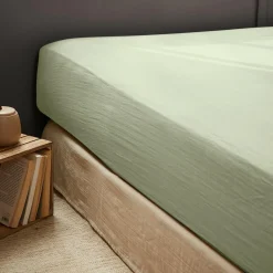 EMINZA Drap housse gaze de coton (160 x 200 cm) Gaïa Vert tilleul New
